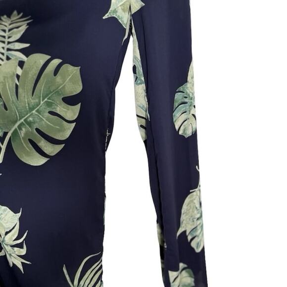 Womens Faux Wrap Jumpsuit Tropical Print Monstera Backless Navy Blue Size Small - Picture 4 of 9